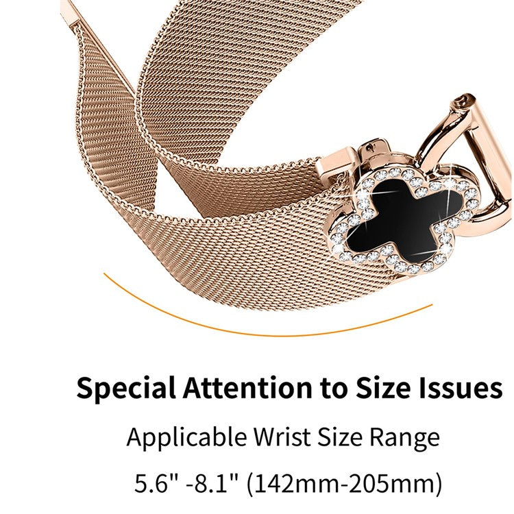 For Huami Amazfit GTS Milanese Band Stainless Steel Watch Strap Clover Decor, Size: S - Rose Gold / Black Shell