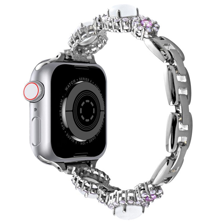 Watch Band For Apple Watch Series 10 9 8 7 SE 6 5 4 3 2 1 42mm 41mm 40mm 38mm Gemstone Design Metal Strap - Silver