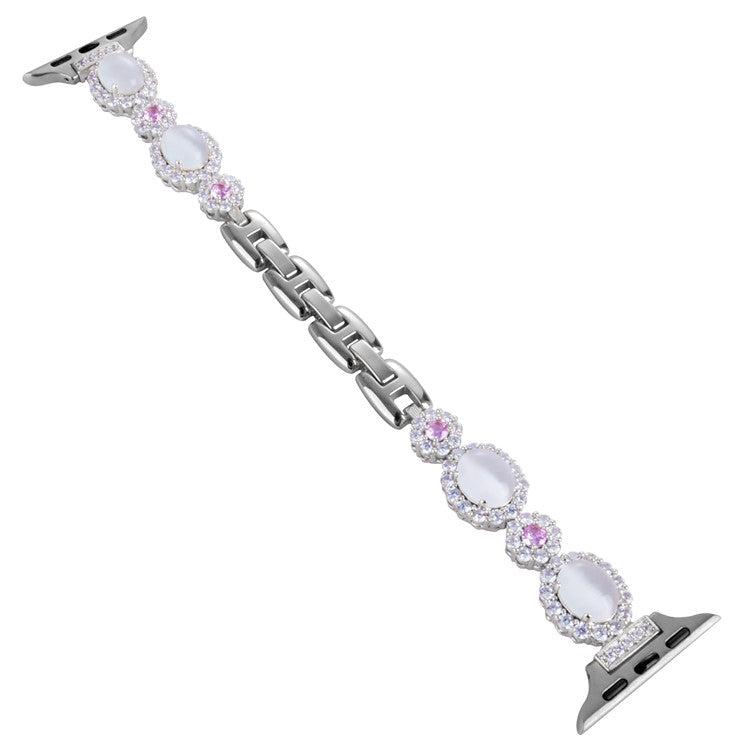 Watch Band For Apple Watch Series 10 9 8 7 SE 6 5 4 3 2 1 42mm 41mm 40mm 38mm Gemstone Design Metal Strap - Silver