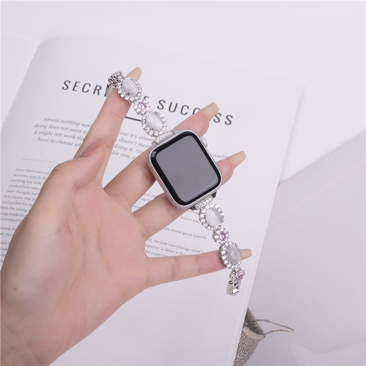 Watch Band For Apple Watch Series 10 9 8 7 SE 6 5 4 3 2 1 42mm 41mm 40mm 38mm Gemstone Design Metal Strap - Silver