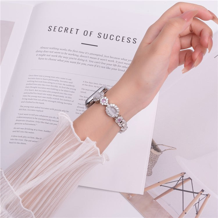 Watch Band For Apple Watch Series 10 9 8 7 SE 6 5 4 3 2 1 42mm 41mm 40mm 38mm Gemstone Design Metal Strap - Silver