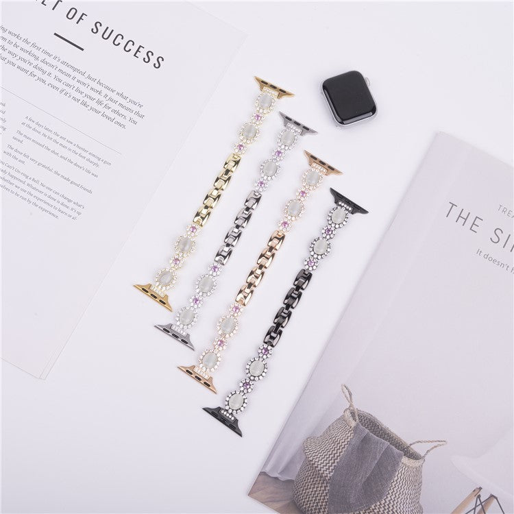 Watch Band For Apple Watch Series 10 9 8 7 SE 6 5 4 3 2 1 42mm 41mm 40mm 38mm Gemstone Design Metal Strap - Silver