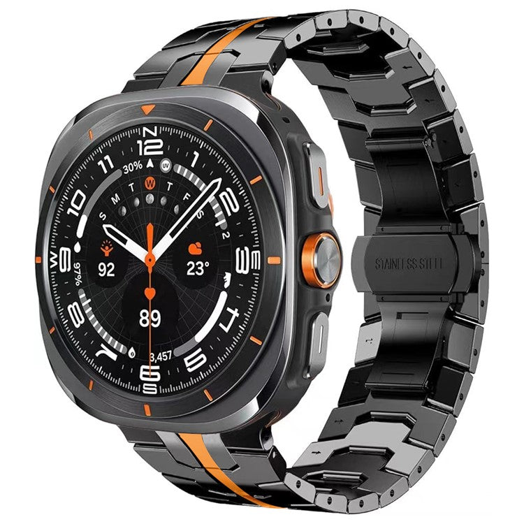 For Samsung Galaxy Watch Ultra 47mm Butterfly Buckle Titanium Alloy Watch Band - Black+Orange