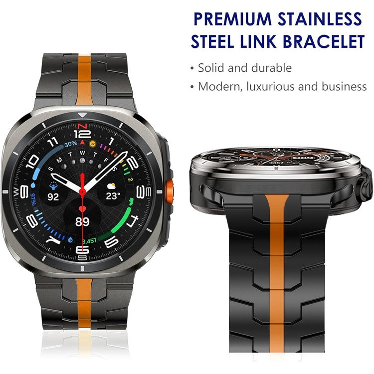 For Samsung Galaxy Watch Ultra 47mm Butterfly Buckle Titanium Alloy Watch Band - Black+Orange