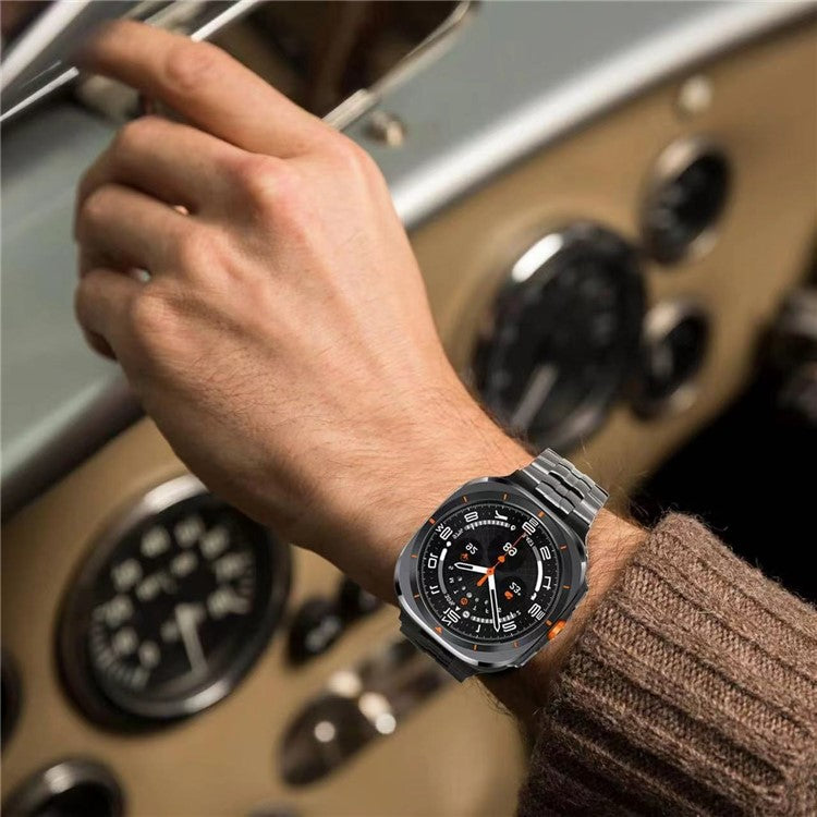 For Samsung Galaxy Watch Ultra 47mm Butterfly Buckle Titanium Alloy Watch Band - Black+Orange