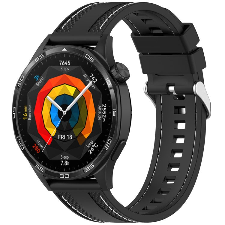 Silicone Strap for Huami Amazfit Bip 5 / GTR 47mm / GTR 2 Universal 22mm Stitching Lines Watch Band - Black