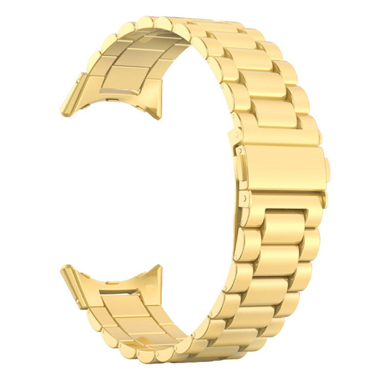 For Google Pixel Watch 3 45mm Watch Band Three Beads Stainless Steel Strap - Gold