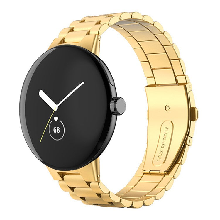 For Google Pixel Watch 3 45mm Watch Band Three Beads Stainless Steel Strap - Gold
