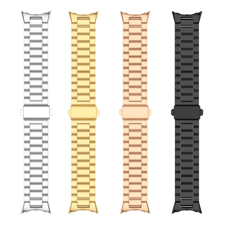 For Google Pixel Watch 3 45mm Watch Band Three Beads Stainless Steel Strap - Gold