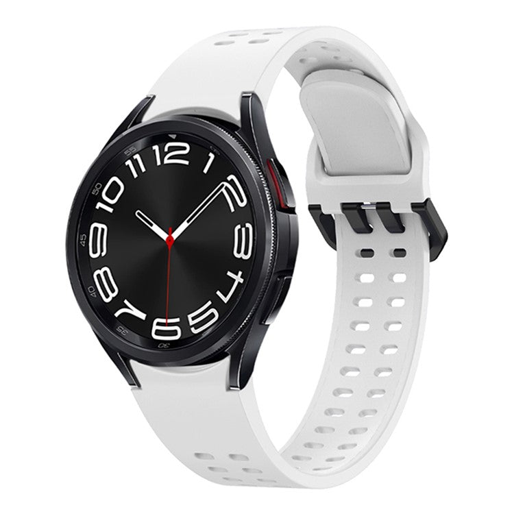 For Samsung Galaxy Watch7 / Watch6 / Watch 5 44mm 40mm Silicone Watch Band Double Hole Button Strap - White