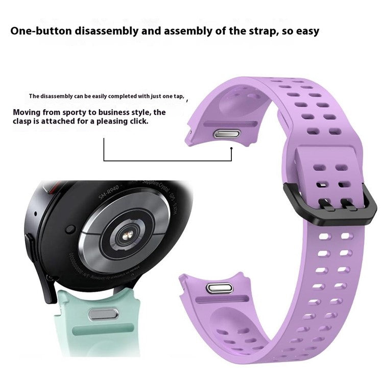 For Samsung Galaxy Watch7 / Watch6 / Watch 5 44mm 40mm Silicone Watch Band Double Hole Button Strap - White