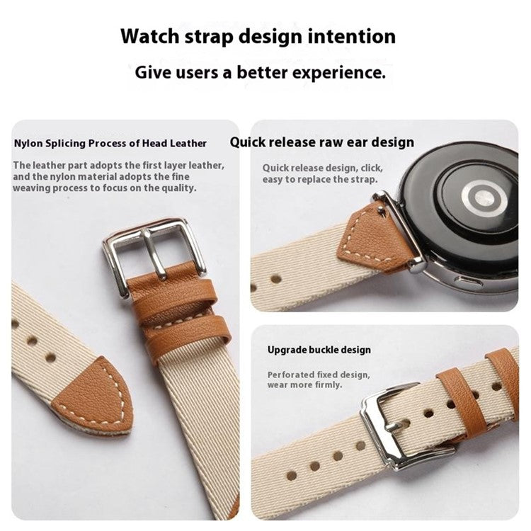 Watch Strap For Huawei Watch GT 5 Pro 42m / GT 5 41mm / GT 4 41mm / GT 3 42mm , 18mm Leather Nylon Woven Watch Band - White Brown