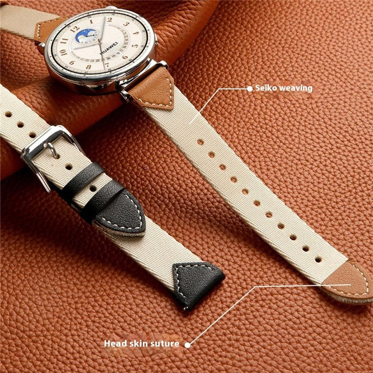 Watch Strap For Huawei Watch GT 5 Pro 42m / GT 5 41mm / GT 4 41mm / GT 3 42mm , 18mm Leather Nylon Woven Watch Band - White Brown