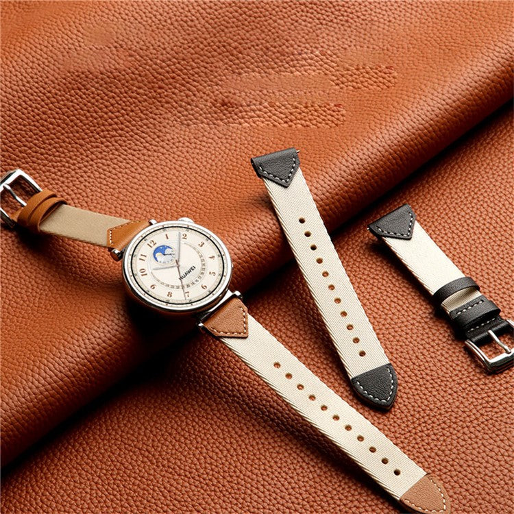 Watch Strap For Huawei Watch GT 5 Pro 42m / GT 5 41mm / GT 4 41mm / GT 3 42mm , 18mm Leather Nylon Woven Watch Band - White Brown