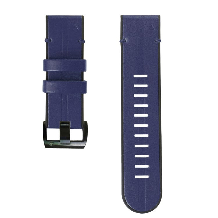 For Garmin Fenix 6X / 6X Plus / 5X Plus / 3 / 3HR Watch Strap Genuine Leather + Silicone Wrist Band Replacement - Midnight Blue