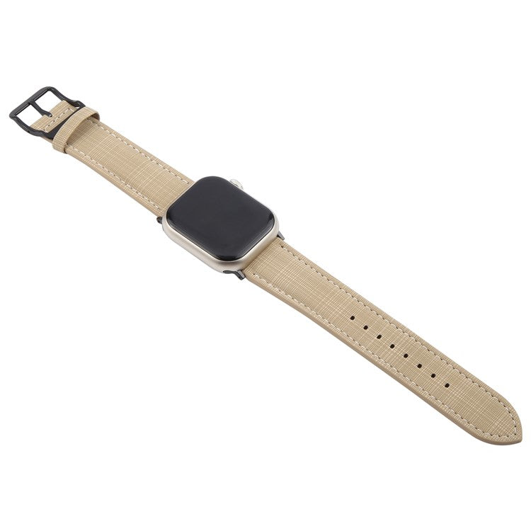 Watch Band For Apple Watch Series 10 9 8 7 SE 6 5 4 3 2 1 42mm 41mm 40mm 38mm Checkered Pattern Day-Shaped Buckle Leather Strap - Khaki