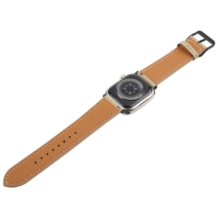 Watch Band For Apple Watch Series 10 9 8 7 SE 6 5 4 3 2 1 42mm 41mm 40mm 38mm Checkered Pattern Day-Shaped Buckle Leather Strap - Khaki