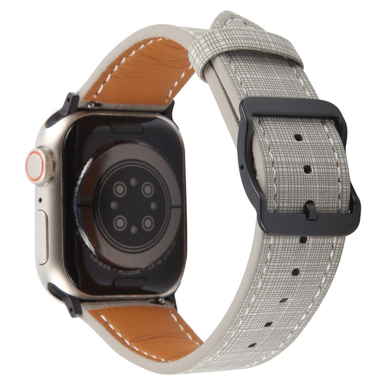 Watch Band For Apple Watch Series 10 Ultra 9 8 7 SE 6 5 4 3 2 1 46mm 49mm 45mm 44mm 42mm Checkered Pattern Day-Shaped Buckle Leather Strap - Grey