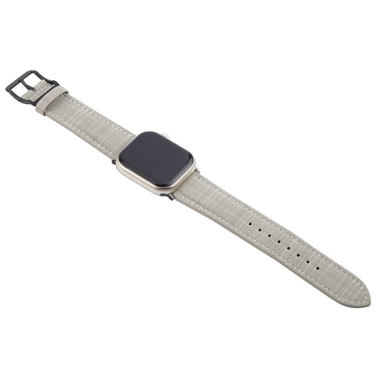 Watch Band For Apple Watch Series 10 Ultra 9 8 7 SE 6 5 4 3 2 1 46mm 49mm 45mm 44mm 42mm Checkered Pattern Day-Shaped Buckle Leather Strap - Grey