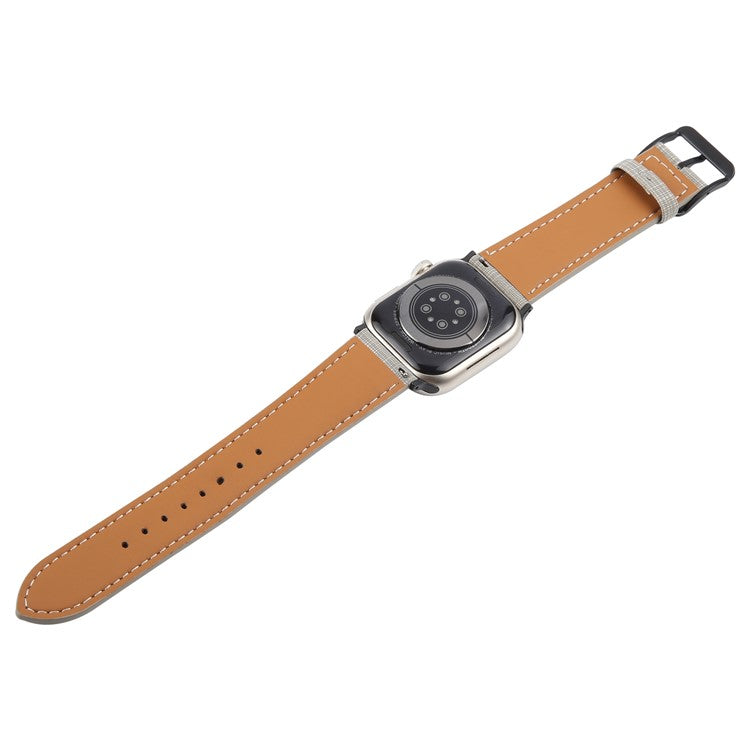 Watch Band For Apple Watch Series 10 Ultra 9 8 7 SE 6 5 4 3 2 1 46mm 49mm 45mm 44mm 42mm Checkered Pattern Day-Shaped Buckle Leather Strap - Grey