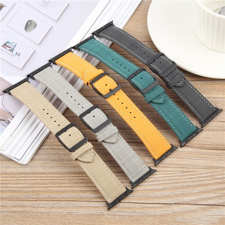 Watch Band For Apple Watch Series 10 Ultra 9 8 7 SE 6 5 4 3 2 1 46mm 49mm 45mm 44mm 42mm Checkered Pattern Day-Shaped Buckle Leather Strap - Grey