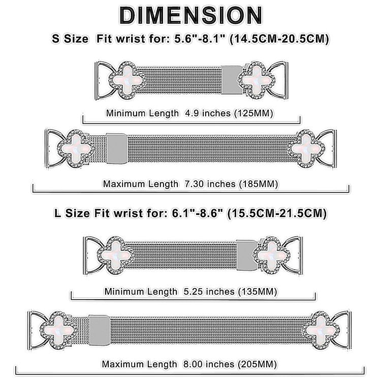 Milanese Band for Samsung Galaxy Watch Active2 40mm / 44mm Metal Magnetic Watch Strap Clover Decor, Size: L - Silver / Black