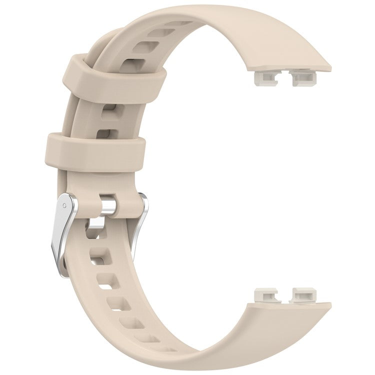 Silicone Watchband For Huawei Band 9 / 8 Replacement Strap with Steel Silver Buckle - Ivory White