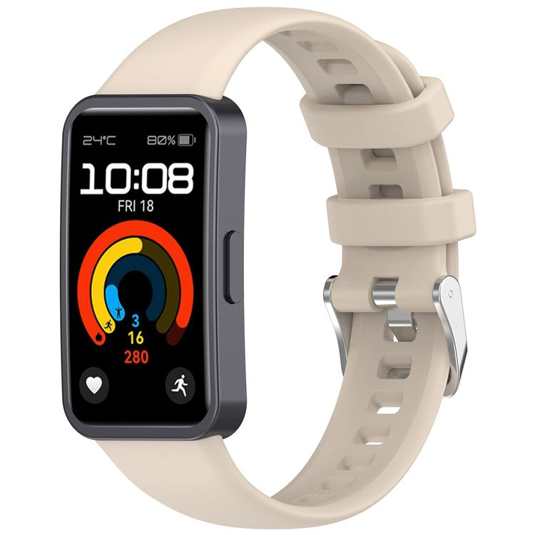 Silicone Watchband For Huawei Band 9 / 8 Replacement Strap with Steel Silver Buckle - Ivory White