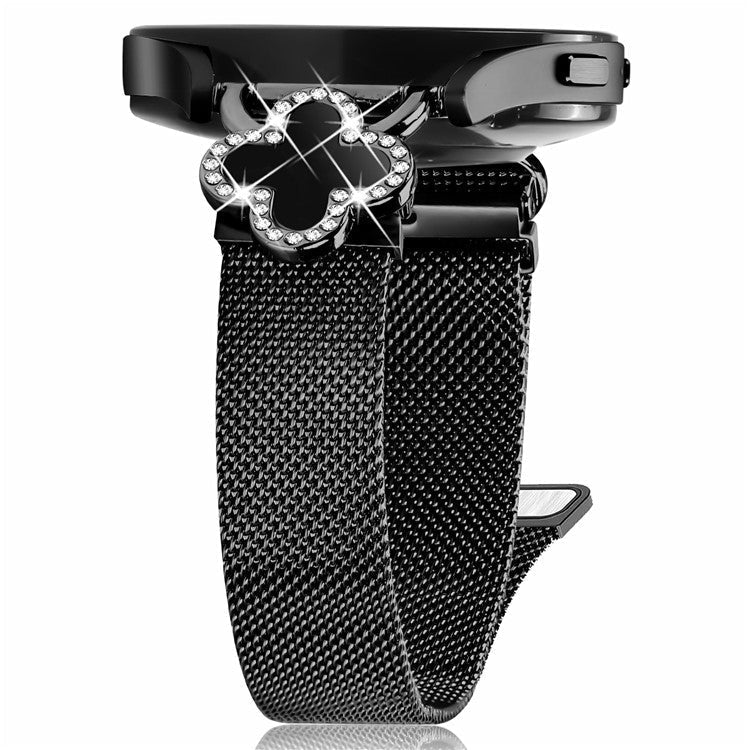 For Samsung Galaxy Gear Sport / S2 Classic Milanese Band Clover Decor Electroplated Stainless Steel Strap, Size: L - Black / Black