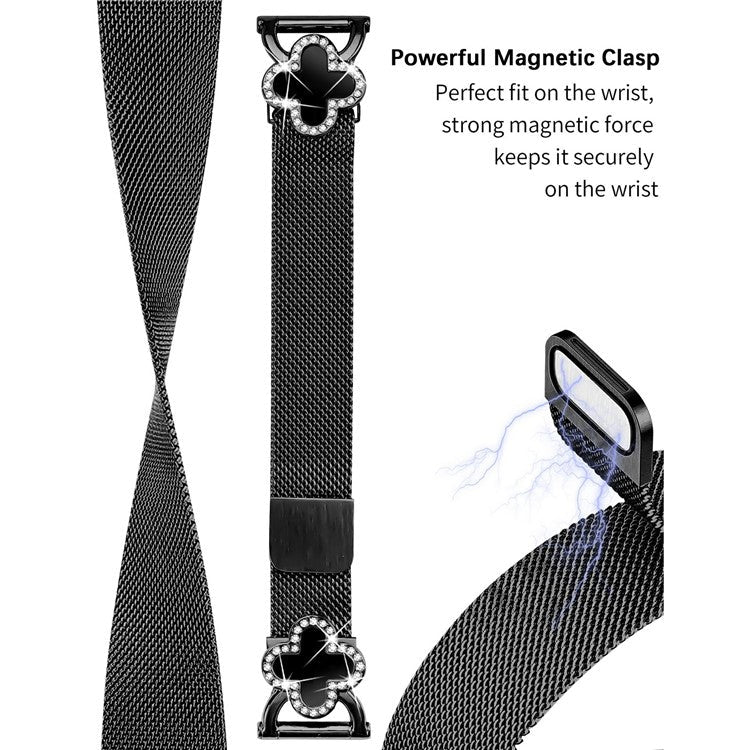 For Samsung Galaxy Gear Sport / S2 Classic Milanese Band Clover Decor Electroplated Stainless Steel Strap, Size: L - Black / Black