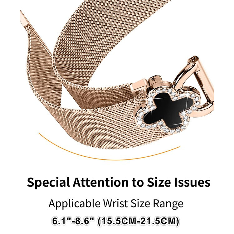 For Verizon GizmoWatch Disney Edition Milanese Band Clover Decor Electroplated Stainless Steel Strap, Size: L - Rose Gold / Black
