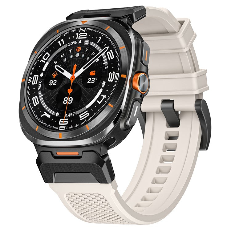 LEMONDA For Samsung Galaxy Watch Ultra 47mm Band Rubber Breathable Watch Strap - Starlight / Black Connector