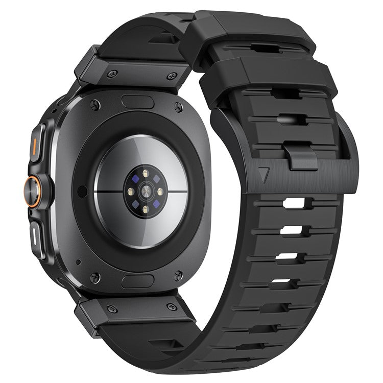 LEMONDA For Samsung Galaxy Watch Ultra 47mm Fluorubber Strap Sweatproof Sport Watch Band - Black / Black Connector