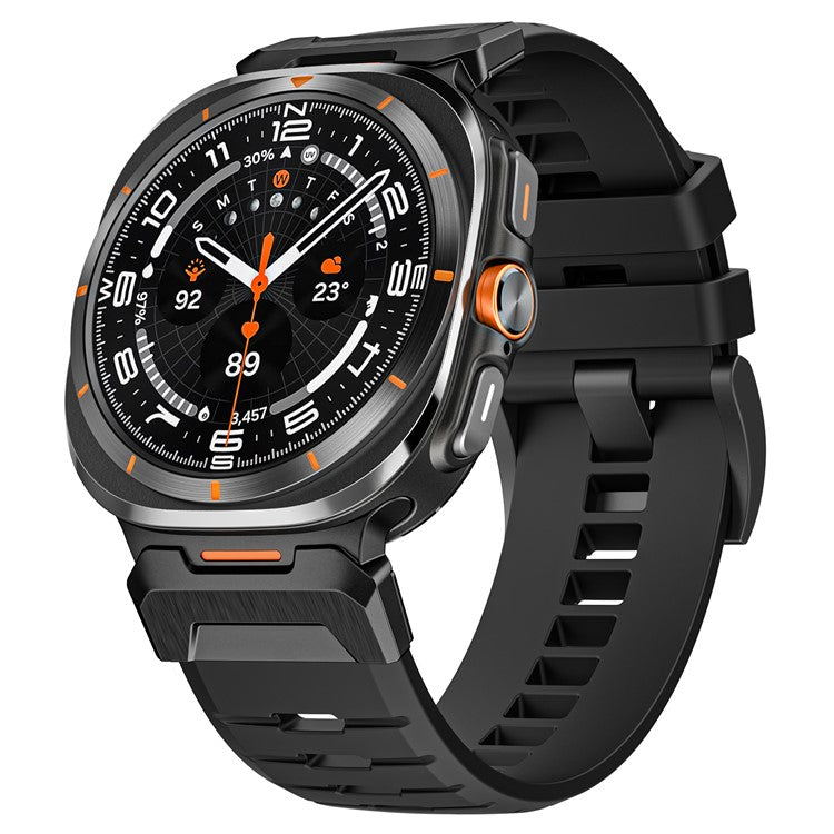 LEMONDA For Samsung Galaxy Watch Ultra 47mm Fluorubber Strap Sweatproof Sport Watch Band - Black / Black Connector