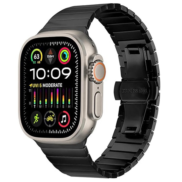 Watch Band For Apple Watch Series 10 9 8 7 SE 6 5 4 3 2 1 42mm 41mm 40mm 38mm 1-Bead Bamboo Link Stainless Steel Strap - Black