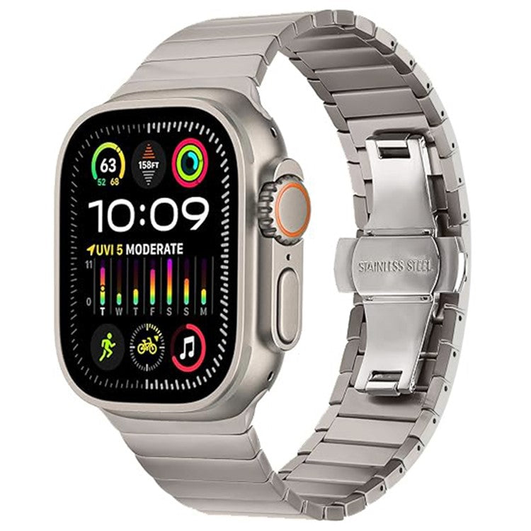 Watch Band For Apple Watch Series 10 9 8 7 SE 6 5 4 3 2 1 42mm 41mm 40mm 38mm 1-Bead Bamboo Link Stainless Steel Strap - Titanium