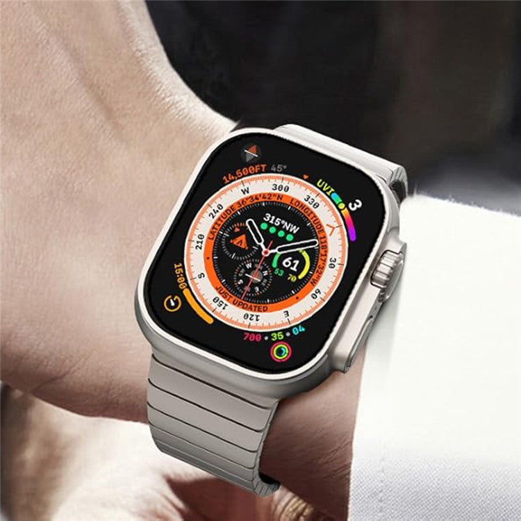 Watch Band For Apple Watch Series 10 9 8 7 SE 6 5 4 3 2 1 42mm 41mm 40mm 38mm 1-Bead Bamboo Link Stainless Steel Strap - Titanium