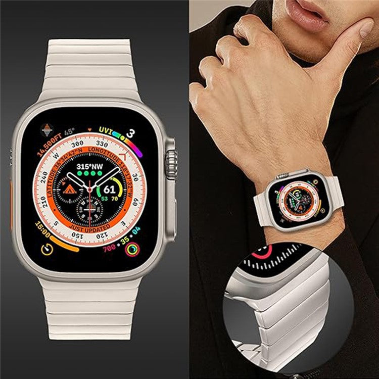 Watch Band For Apple Watch Series 10 9 8 7 SE 6 5 4 3 2 1 42mm 41mm 40mm 38mm 1-Bead Bamboo Link Stainless Steel Strap - Titanium