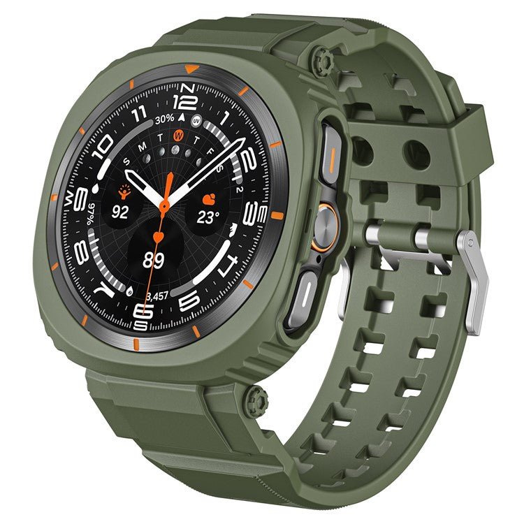 For Samsung Galaxy Watch Ultra 47mm Watch Strap Breathable TPU+PC Integrated Watch Band with Case - Army Green