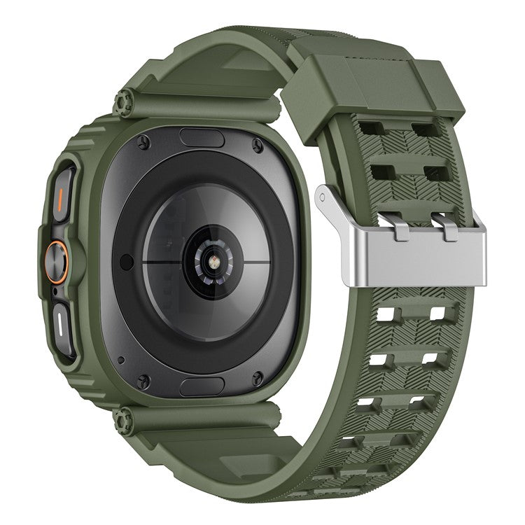 For Samsung Galaxy Watch Ultra 47mm Watch Strap Breathable TPU+PC Integrated Watch Band with Case - Army Green