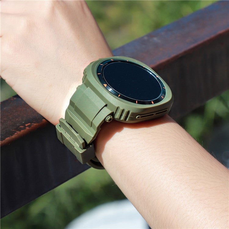 For Samsung Galaxy Watch Ultra 47mm Watch Strap Breathable TPU+PC Integrated Watch Band with Case - Army Green