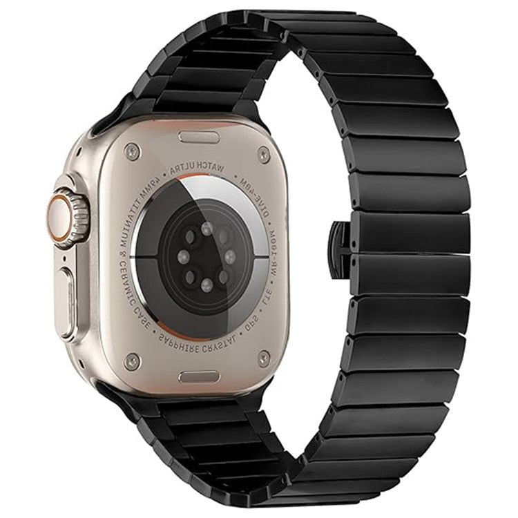 Watch Band For Apple Watch Series 10 Ultra 9 8 7 SE 6 5 4 3 2 1 46mm 49mm 45mm 44mm 42mm 1-Bead Bamboo Link Titanium Alloy Strap - Black