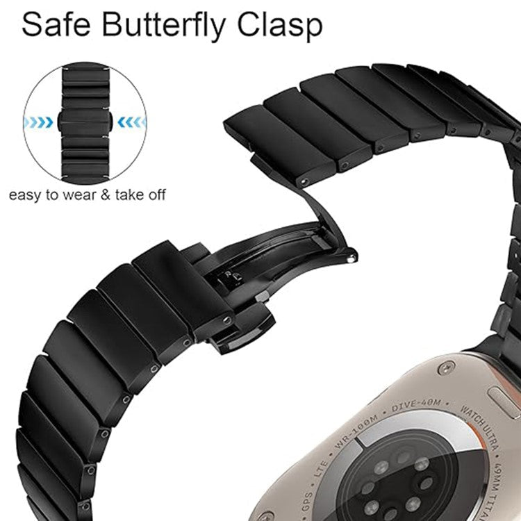 Watch Band For Apple Watch Series 10 Ultra 9 8 7 SE 6 5 4 3 2 1 46mm 49mm 45mm 44mm 42mm 1-Bead Bamboo Link Titanium Alloy Strap - Black