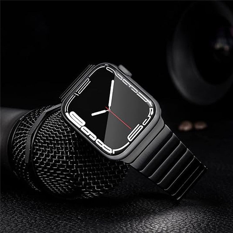 Watch Band For Apple Watch Series 10 Ultra 9 8 7 SE 6 5 4 3 2 1 46mm 49mm 45mm 44mm 42mm 1-Bead Bamboo Link Titanium Alloy Strap - Black