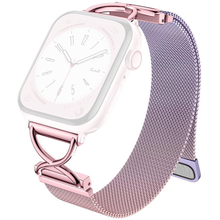 LEMONDA Size S Metal Strap for Apple Watch Series 10 Ultra 9 8 7 SE 6 5 4 3 2 1 46mm 49mm 45mm 44mm 42mm Milanese Watch Band - Gradient Rose Pink