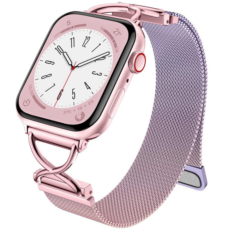 LEMONDA Size S Metal Strap for Apple Watch Series 10 Ultra 9 8 7 SE 6 5 4 3 2 1 46mm 49mm 45mm 44mm 42mm Milanese Watch Band - Gradient Rose Pink