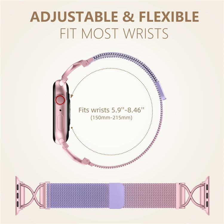 LEMONDA Size S Metal Strap for Apple Watch Series 10 Ultra 9 8 7 SE 6 5 4 3 2 1 46mm 49mm 45mm 44mm 42mm Milanese Watch Band - Gradient Rose Pink