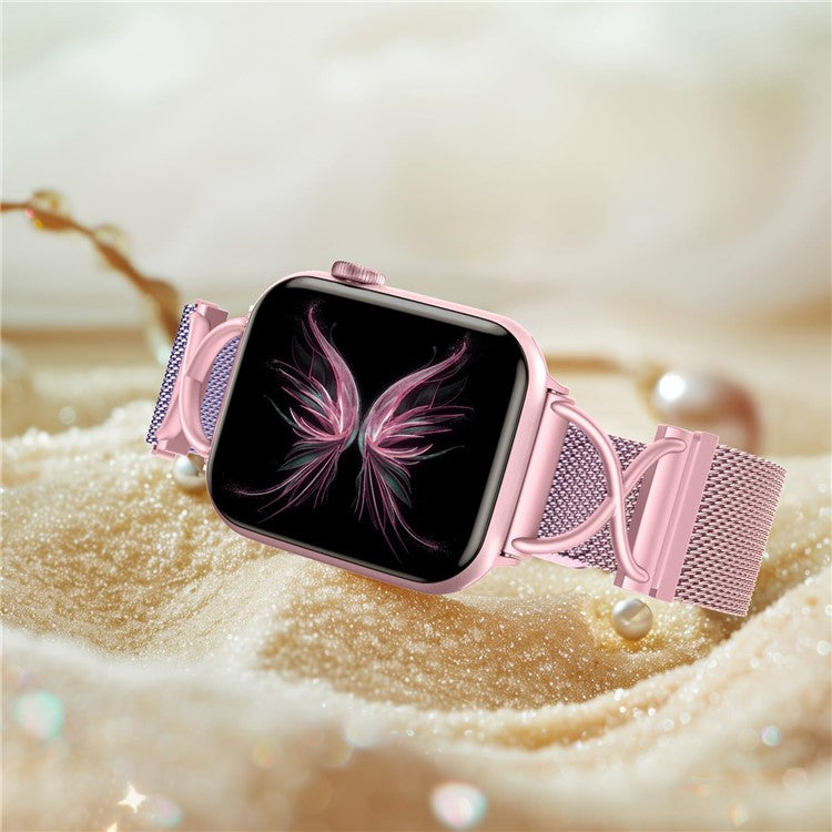 LEMONDA Size S Metal Strap for Apple Watch Series 10 Ultra 9 8 7 SE 6 5 4 3 2 1 46mm 49mm 45mm 44mm 42mm Milanese Watch Band - Gradient Rose Pink