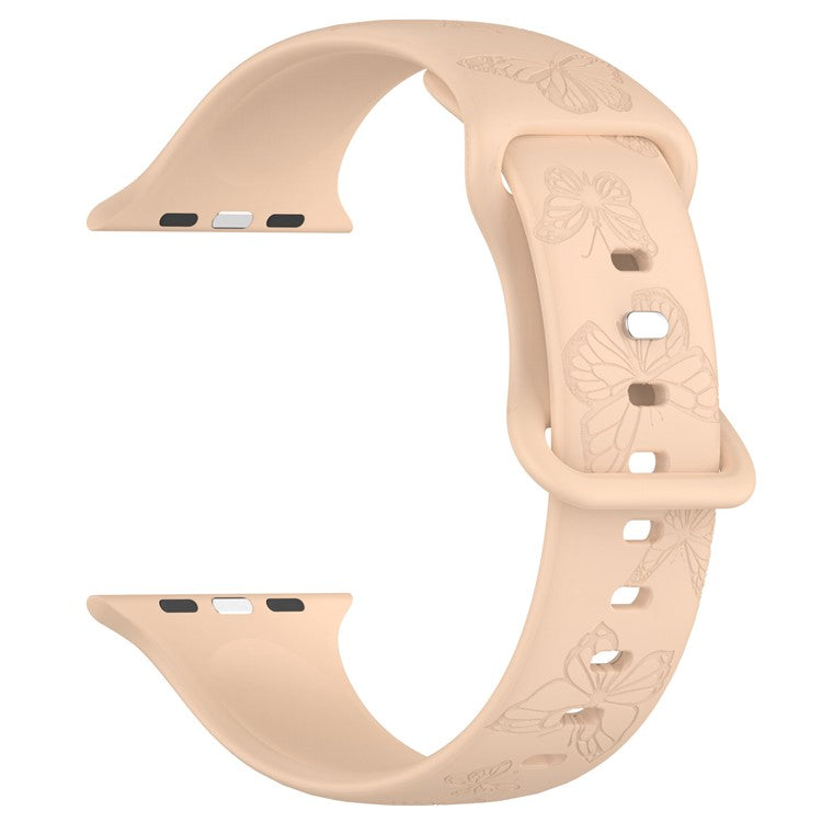 KALEBOL Butterfly Imprint Watch Strap for Apple Watch Series 10 9 8 7 SE 6 5 4 3 2 1 42mm 41mm 40mm 38mm Silicone Wrist Band - Milk Tea
