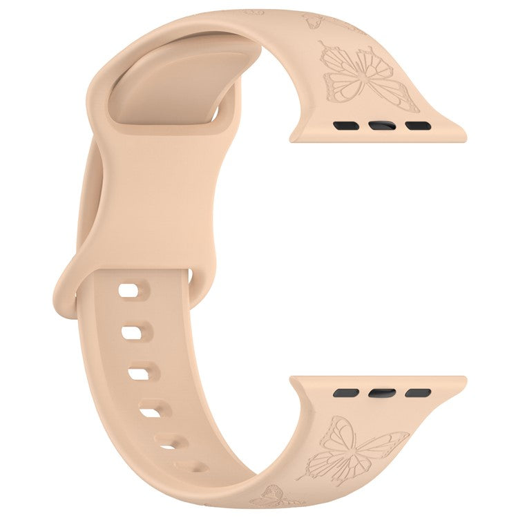 KALEBOL Butterfly Imprint Watch Strap for Apple Watch Series 10 9 8 7 SE 6 5 4 3 2 1 42mm 41mm 40mm 38mm Silicone Wrist Band - Milk Tea